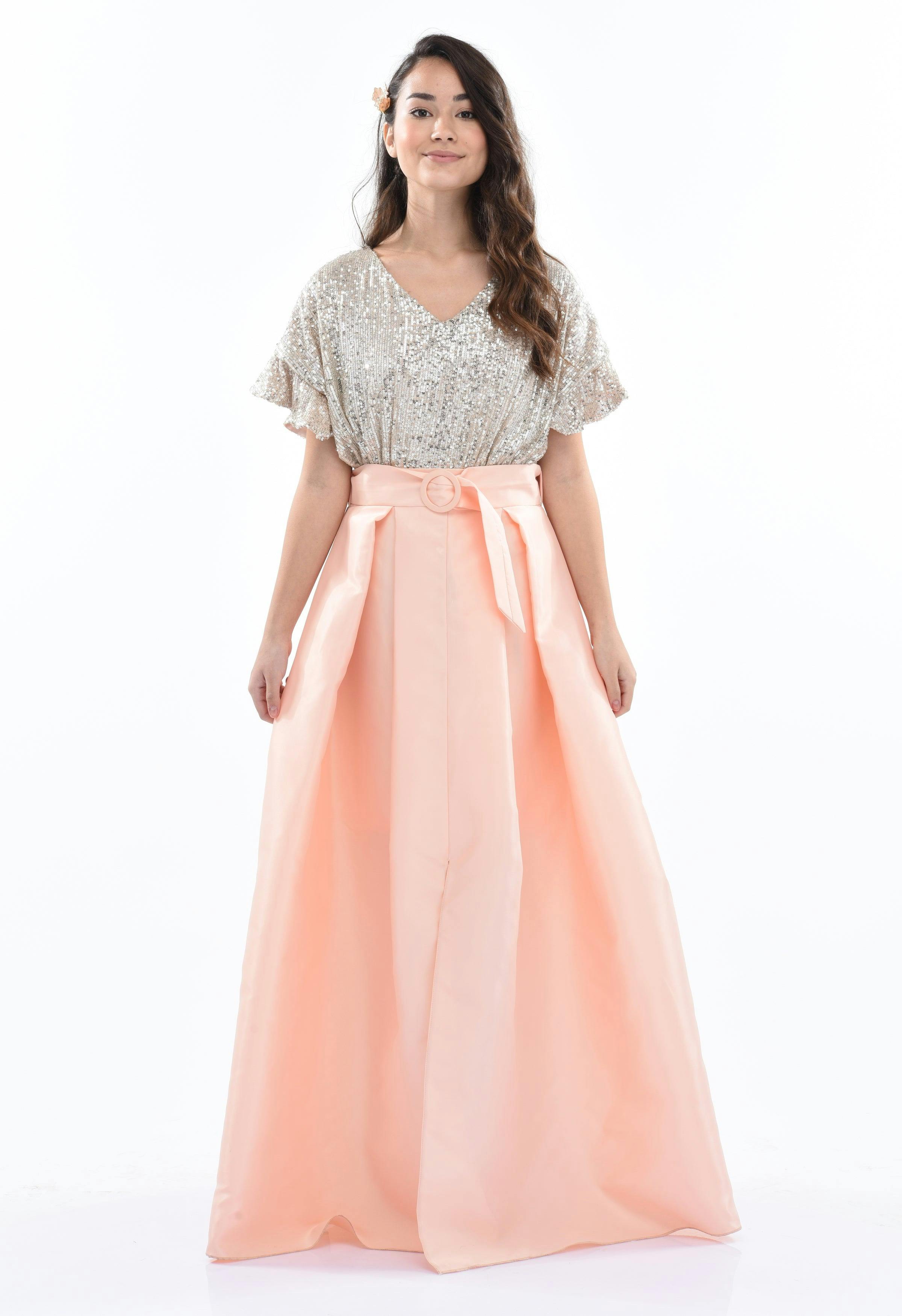 Peach Arcola Glimmer Tulle Gown