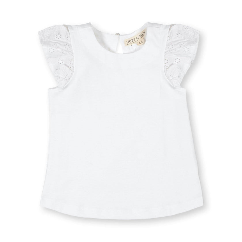 Organic Knit Top with Eyelet Flutter Sleeves