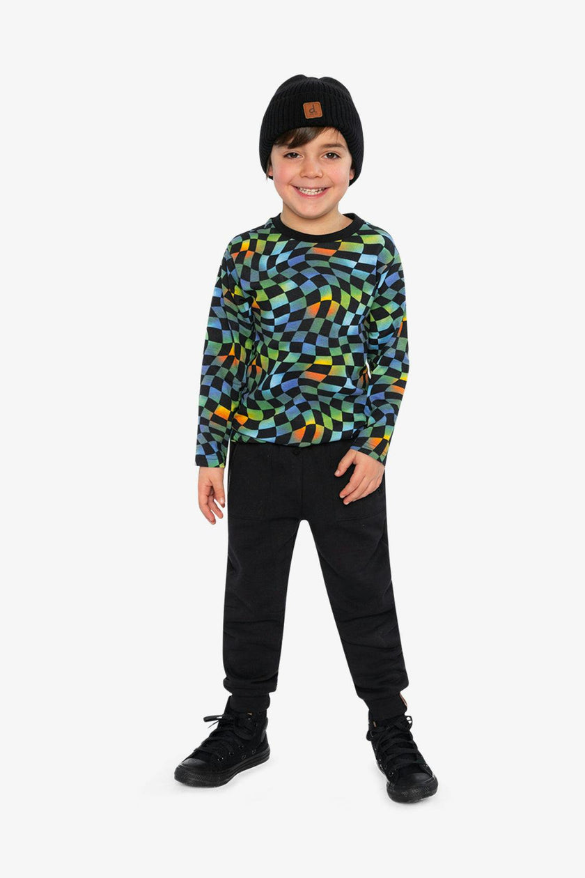 Organic Cotton Long Sleeve T-Shirt Blue Checkered Print