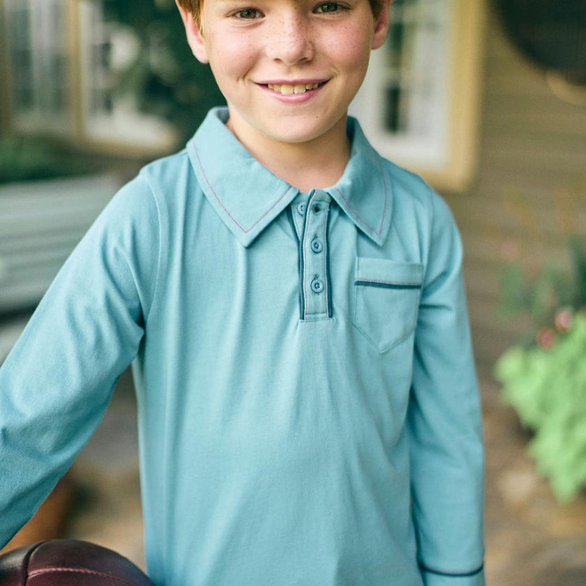 Jackson Long Sleeve Polo in Adriatic Blue