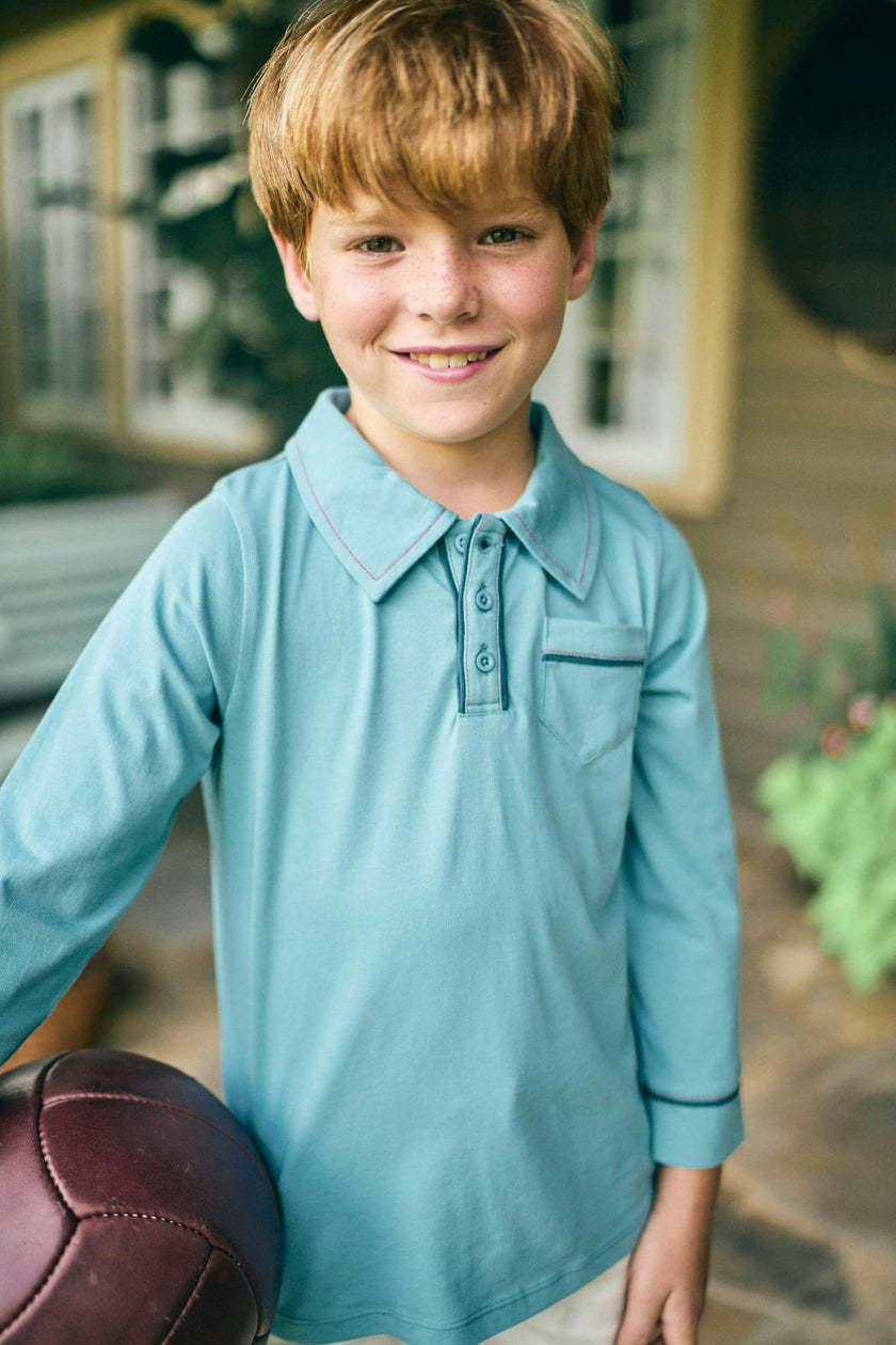 Jackson Long Sleeve Polo in Adriatic Blue