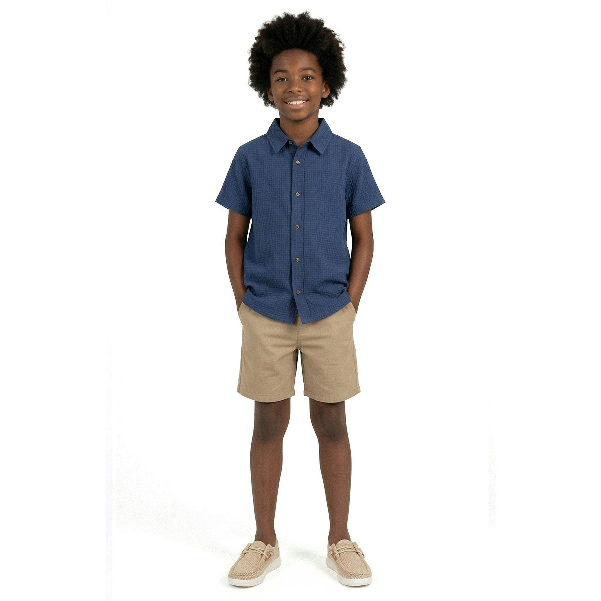 Tween Boys Basket Weave Buttondown Shirt | Navy