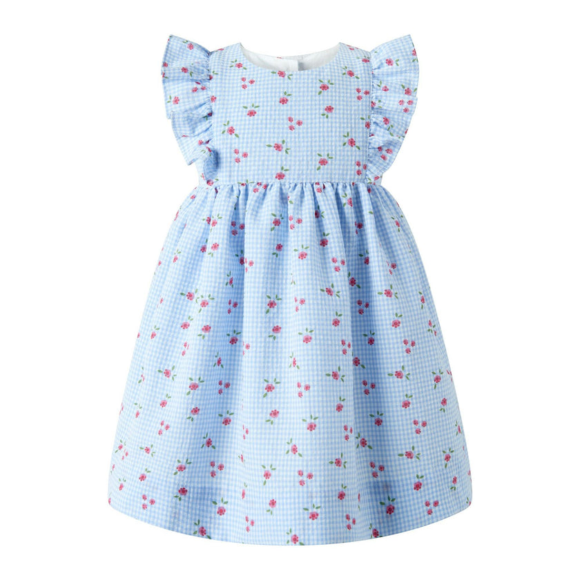 Blue Gingham Floral Sundress & Hat