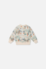 Baby Fleece Sweatshirt Beige Ski Print