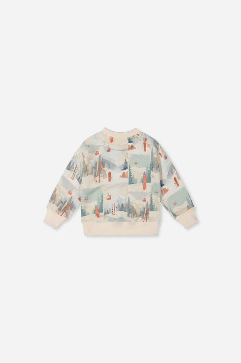 Baby Fleece Sweatshirt Beige Ski Print