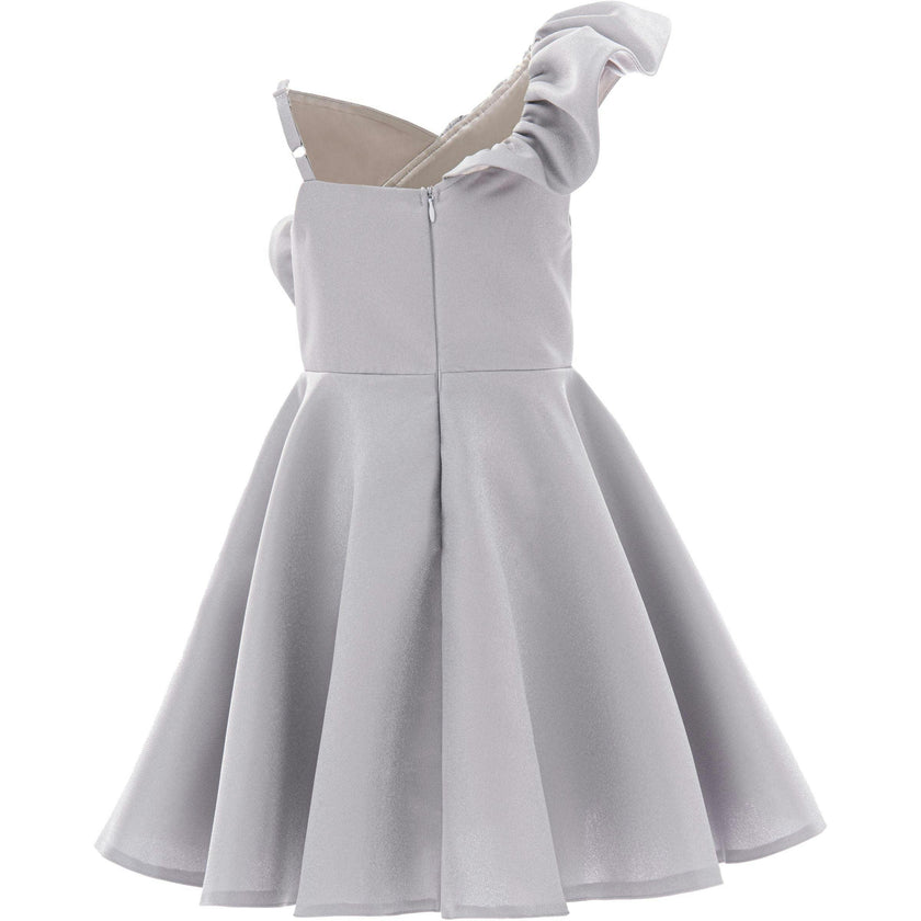 Silver Riviera Off Shoulder Ruffle Dress