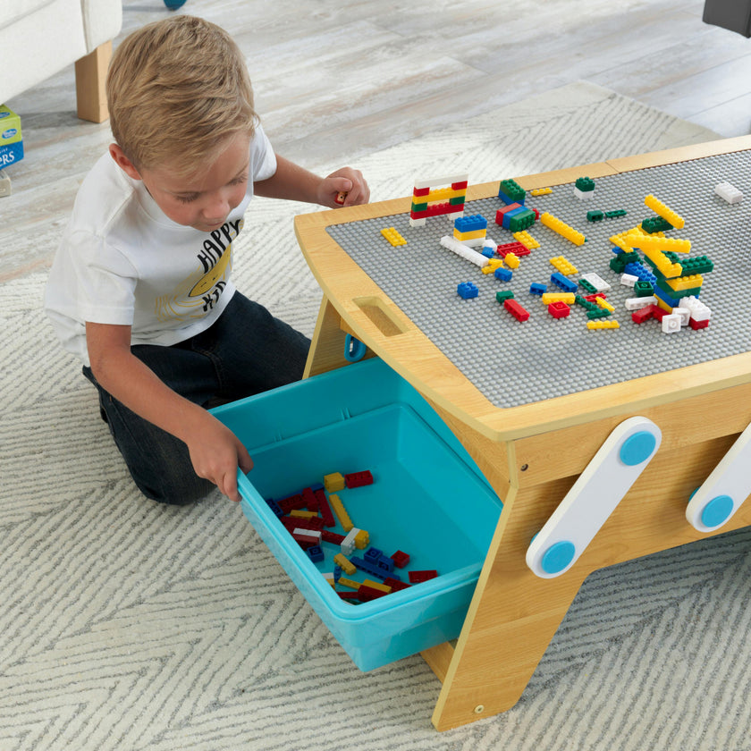 Building Bricks Play N Store Wooden Table