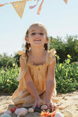Smock Flutter Dress in Yellow Gingham/Strawberry