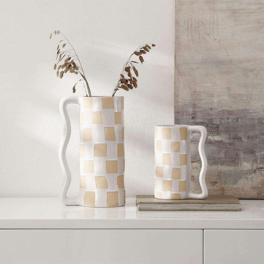 Anika Checkered Hndl Vase Set2