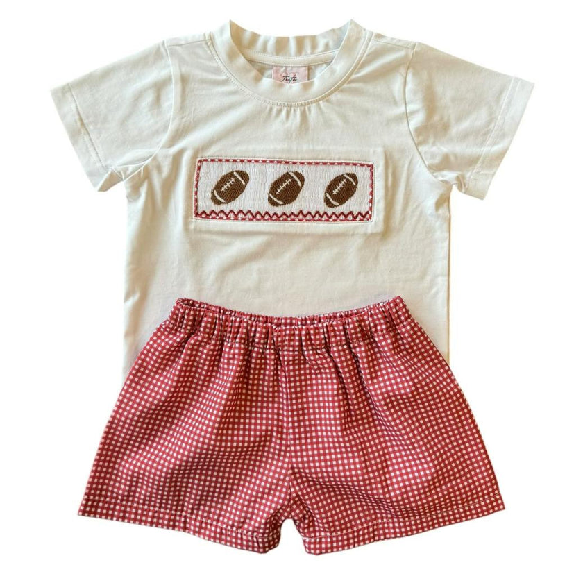 Crimson Gingham Football - Wyatt Short Set