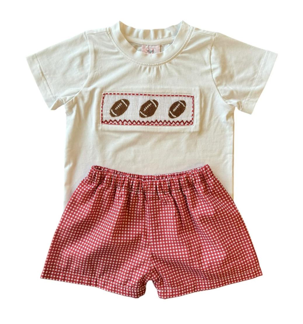 Crimson Gingham Football - Wyatt Short Set
