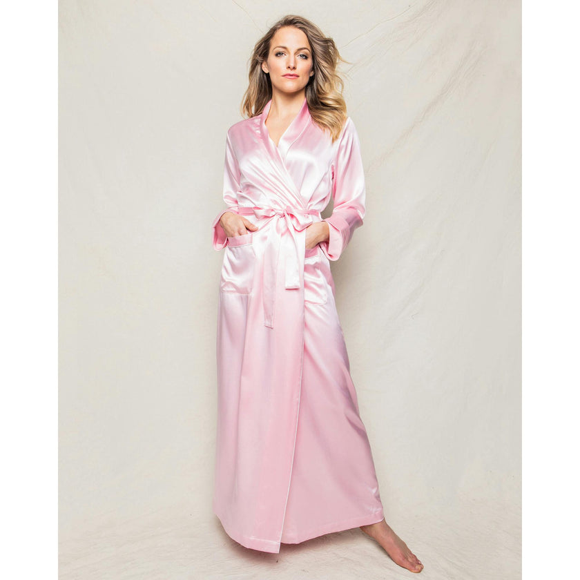 Women's Silk Long Robe in Navy