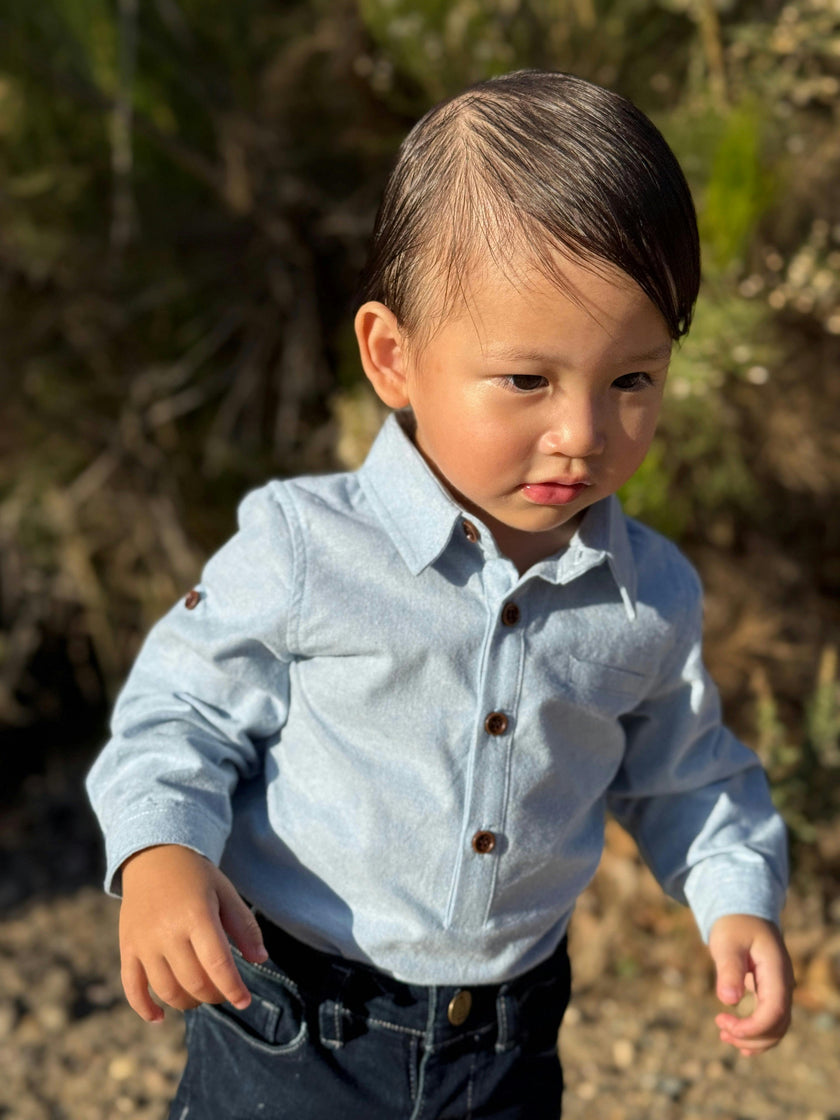 JASPER Pale Blue Chambray Woven Onesie