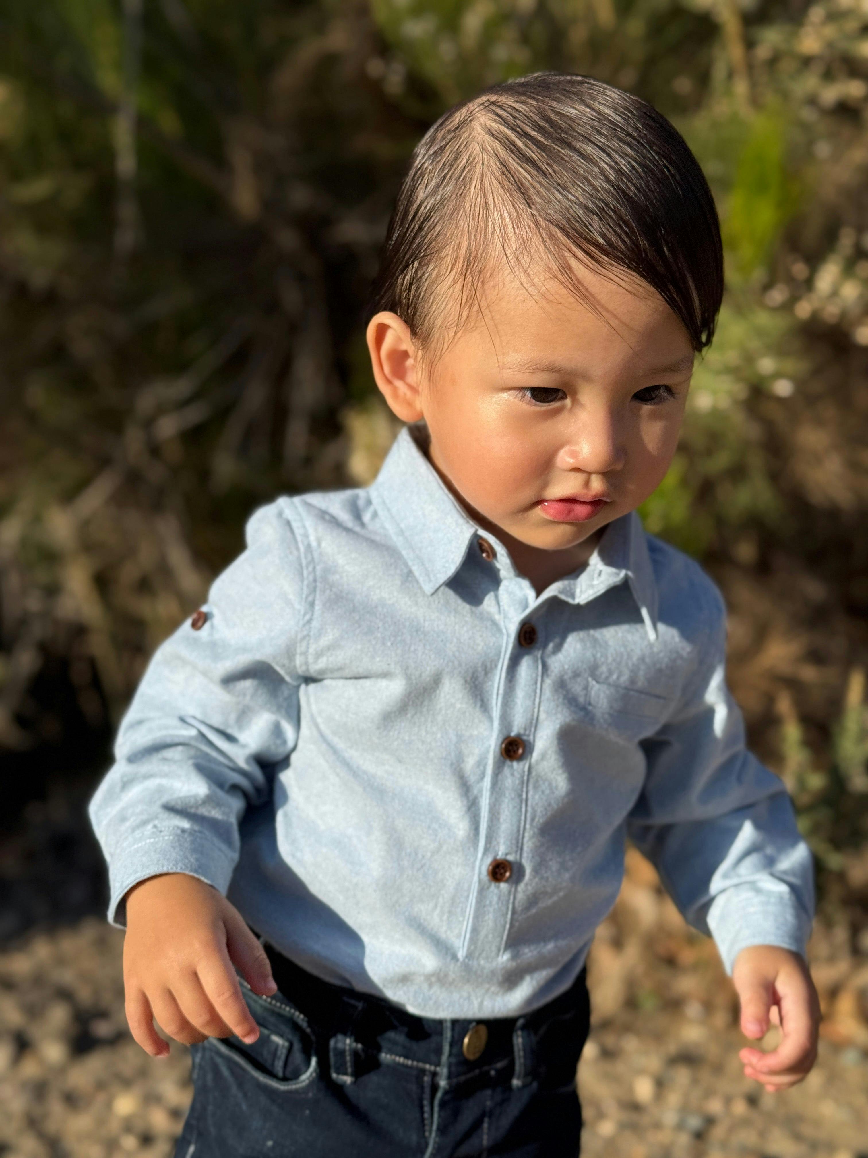 JASPER Pale Blue Chambray Woven Onesie