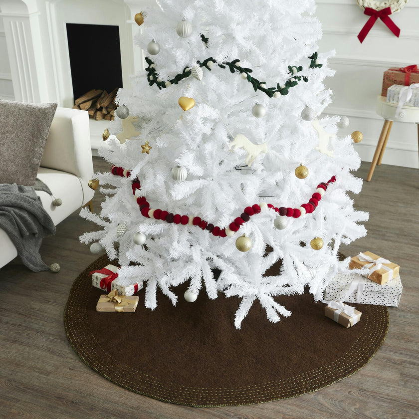 Handmade White House Design Quilted Edge Christmas Tree Skirt Felt 60"