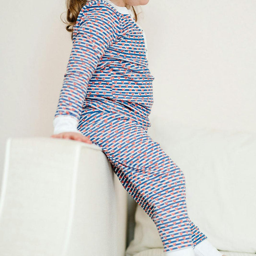 Sailor Hearts Two Piece Kids Henley Pajamas