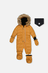 Baby Original One Piece Puffy Snowsuit With Removable Mittens And Boots Brown Sugar