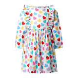 Confetti Heart Print Frill Shoulder Long Sleeve Dress