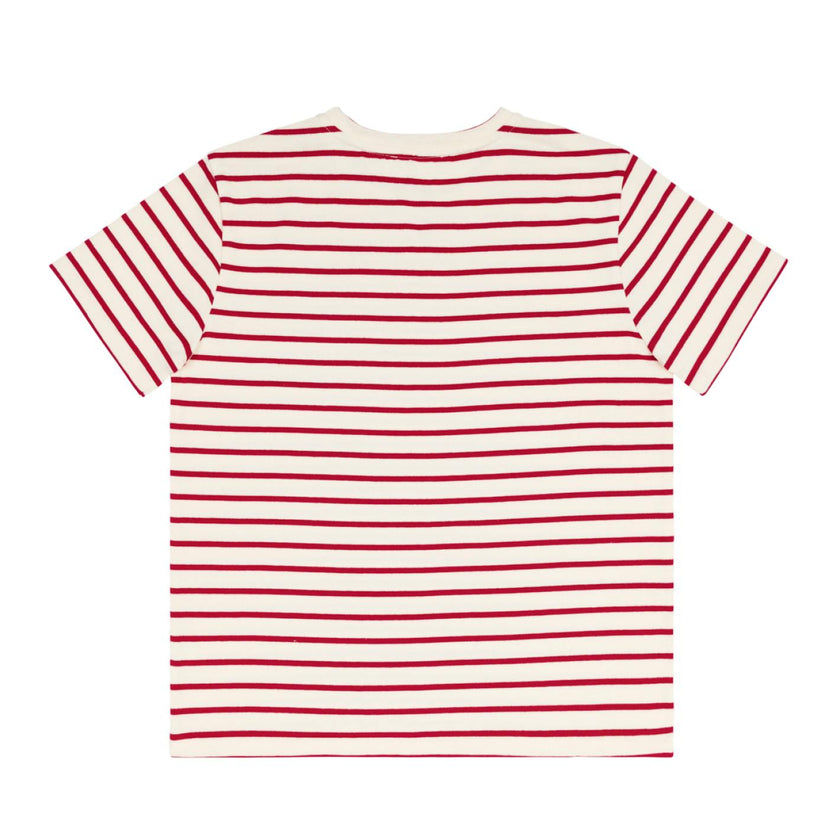 women's cream and red stripe short sleeve tee
