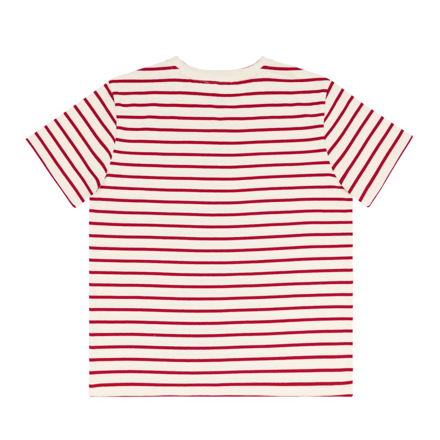 women's cream and red stripe short sleeve tee