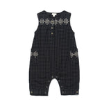 Embroidered Front Buttoned Sleeveless Jumpsuit, Navy