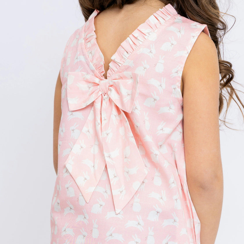 Pink Bunnies Shift Dress with Back Bow