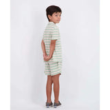 Boys Striped Waffle Polo Set | Oatmeal Dino