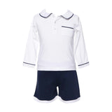 Boys Navy Knit Shorts with White Cuffs