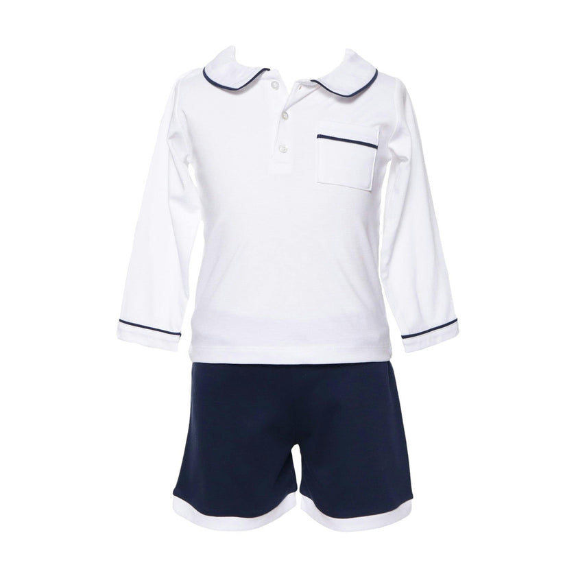 Boys Navy Knit Shorts with White Cuffs