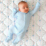 Blue Gingham Footie Zippered One Piece
