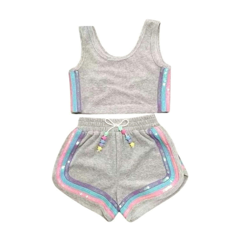 Rainbow Velour Sequin Tank Set