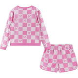 Tween Girls Terry Pull-Over & Short Set | Checkered Bow