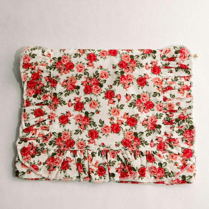 Crimson Rose Timeless Floral Ruffle Zipper Pouch