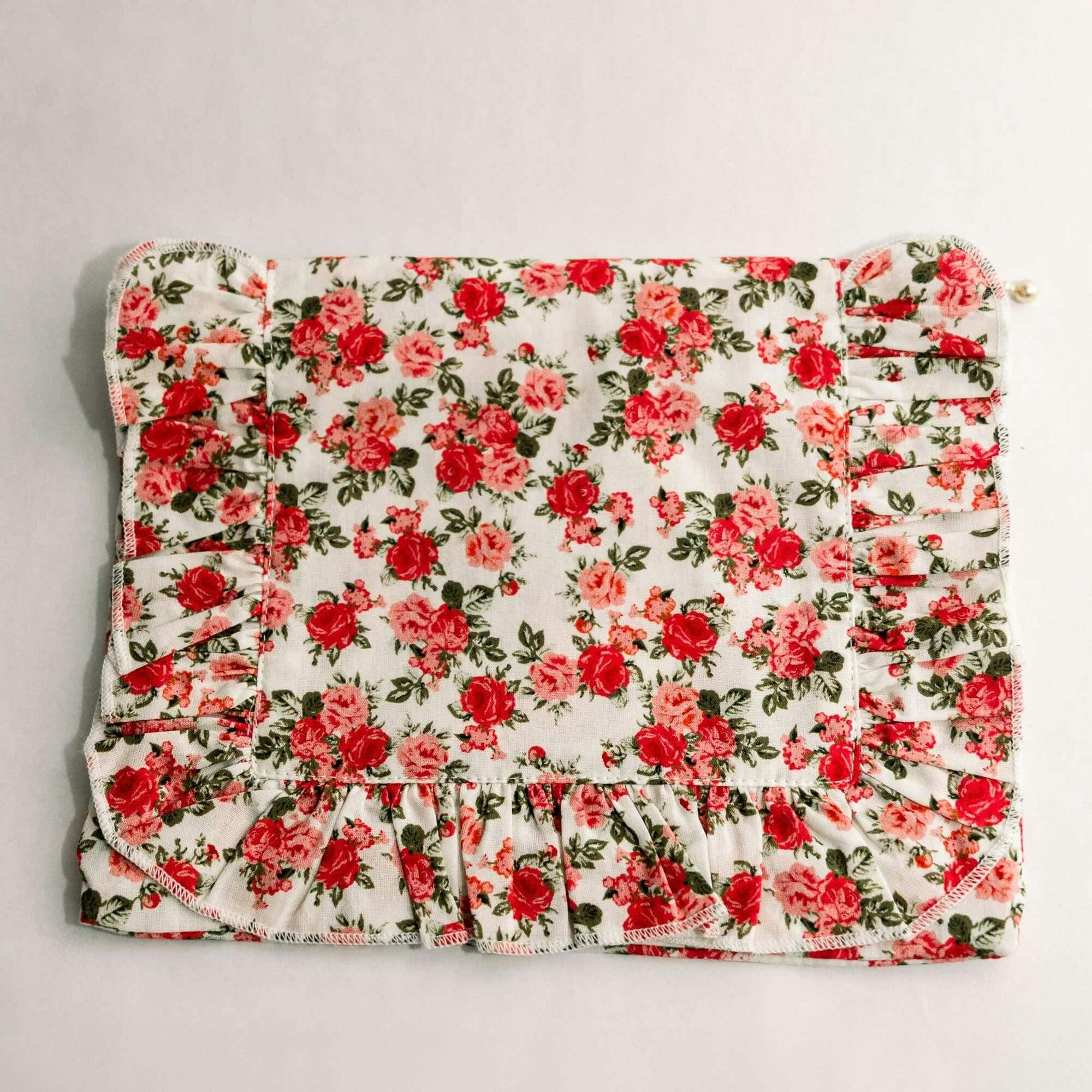 Crimson Rose Timeless Floral Ruffle Zipper Pouch