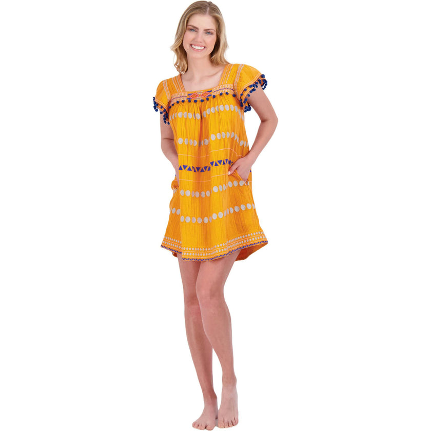 Women's Mini Sandrine Embroidered Dress, Yellow