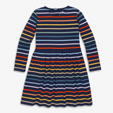 Kids long sleeve perfect pocket dress in rainbow stripe