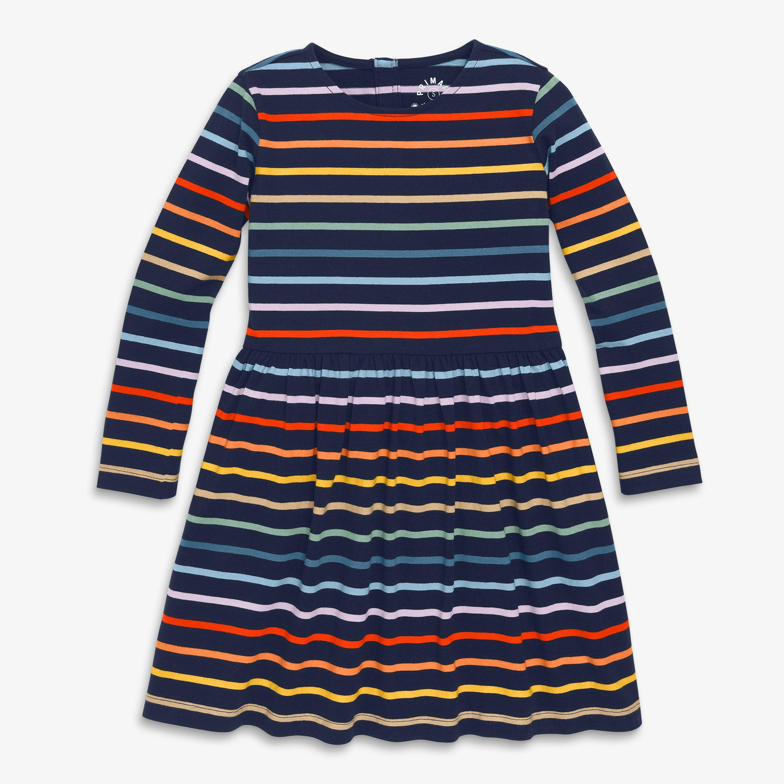 Kids long sleeve perfect pocket dress in rainbow stripe