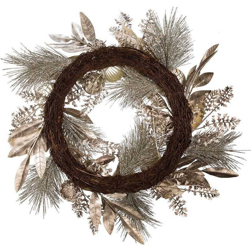 24-Inch Silver and Gold Champagne Rattan Wreath