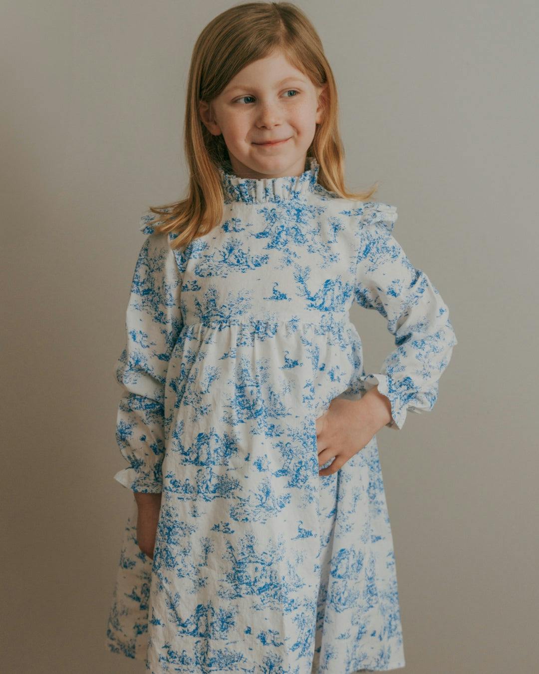 Aoki Blue Toile Dress| Long Sleeve