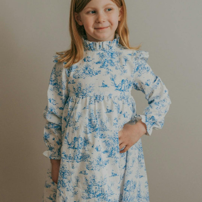 Aoki Blue Toile Dress| Long Sleeve