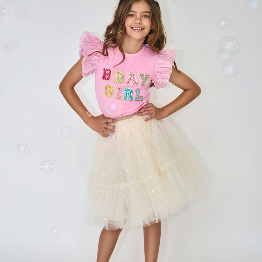 Pink Birthday Girl Gem Ruffle T-Shirt