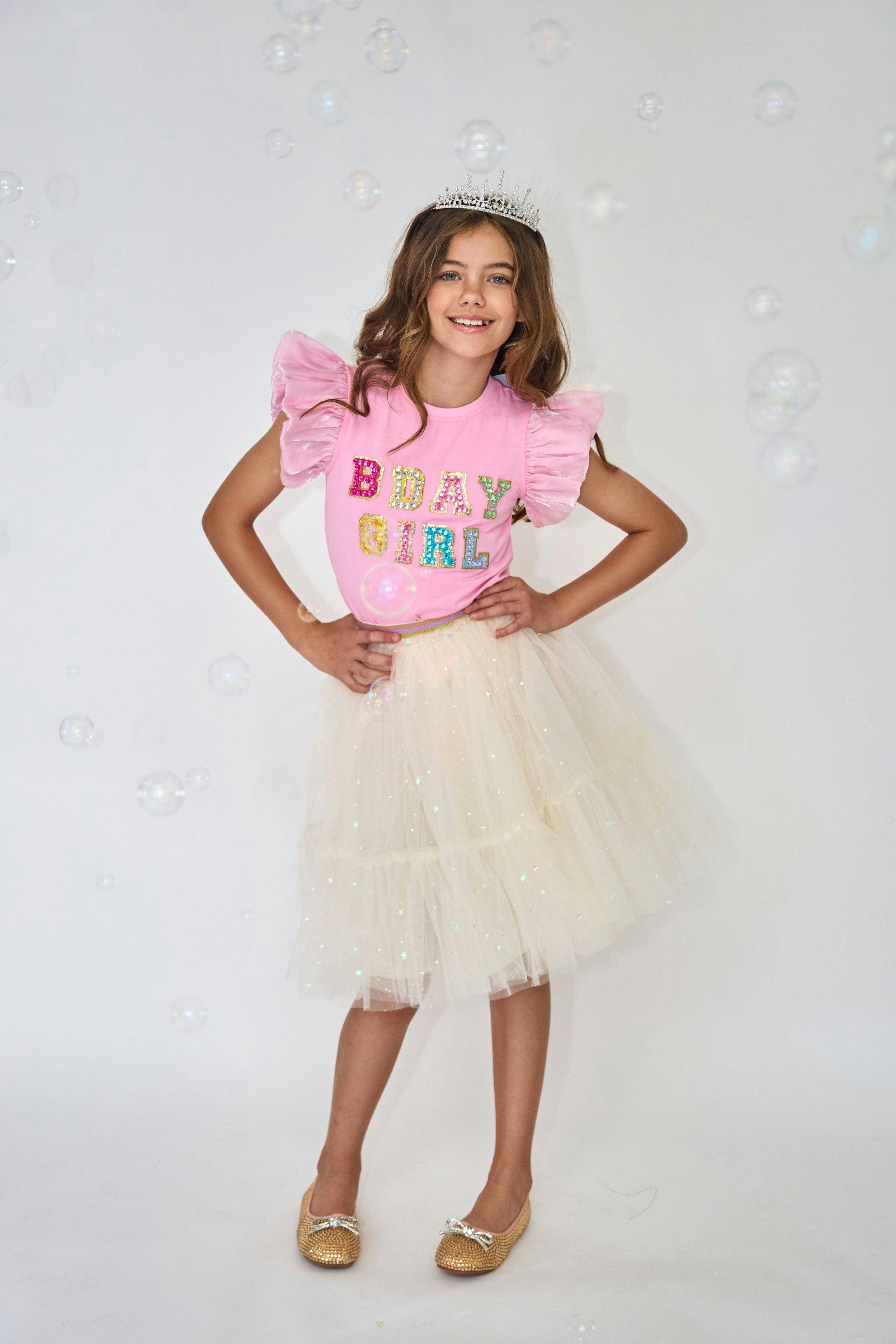 Pink Birthday Girl Gem Ruffle T-Shirt