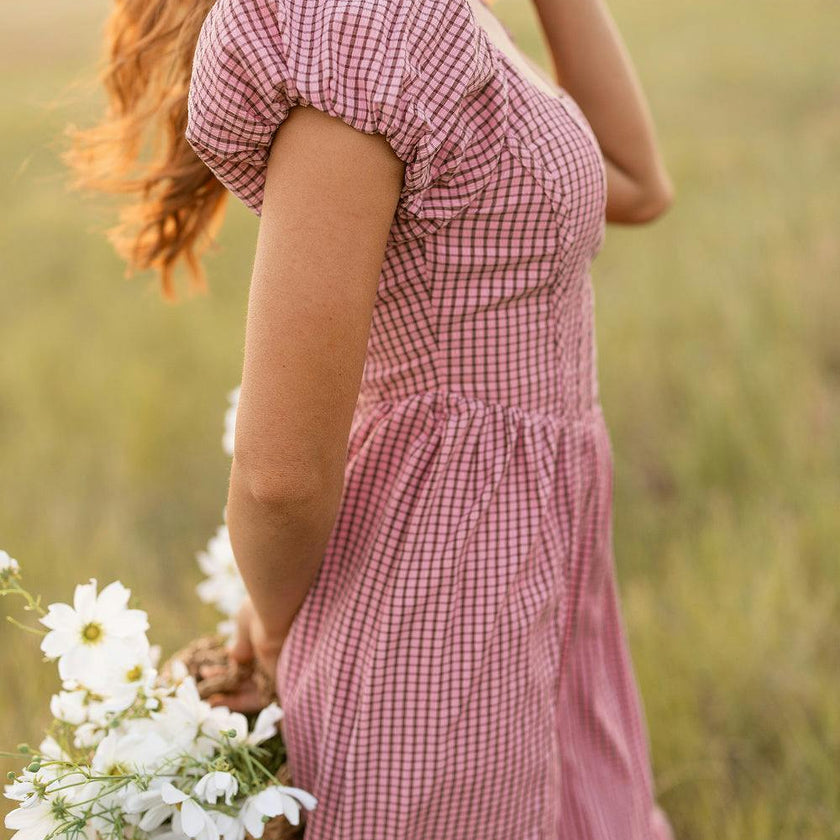 Monica Dress in Pink & Brown Gingham
