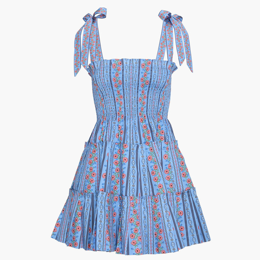 The Ribbon Charlotte Nap Dress - Blue Floral Batik Stripe