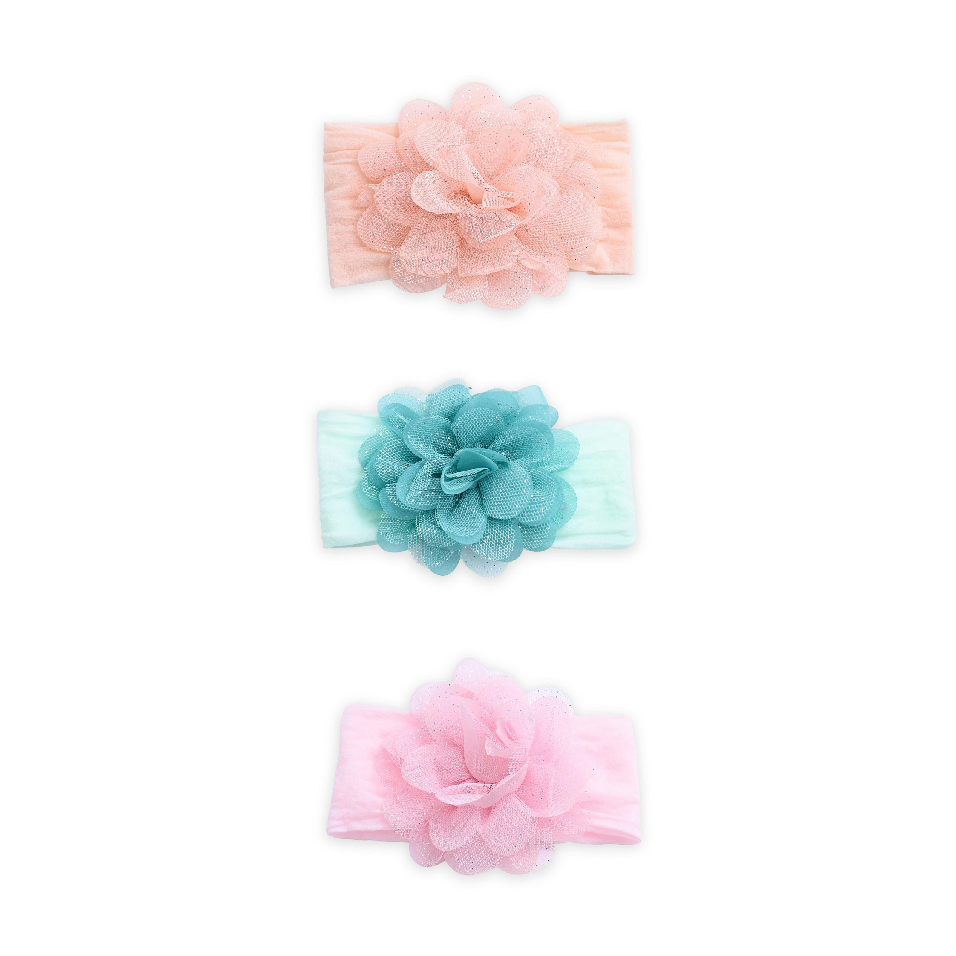 Multicolor Elastic Glitter Floral Headband Set