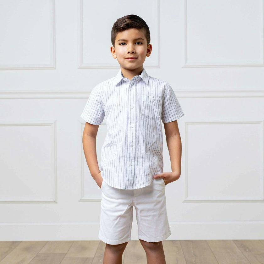 Linen Short Sleeve Button Down Shirt, White