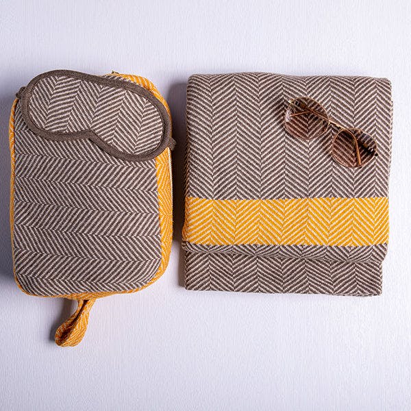 Chevron Stripes Organic Cotton Travel Blanket and Eye Mask Set