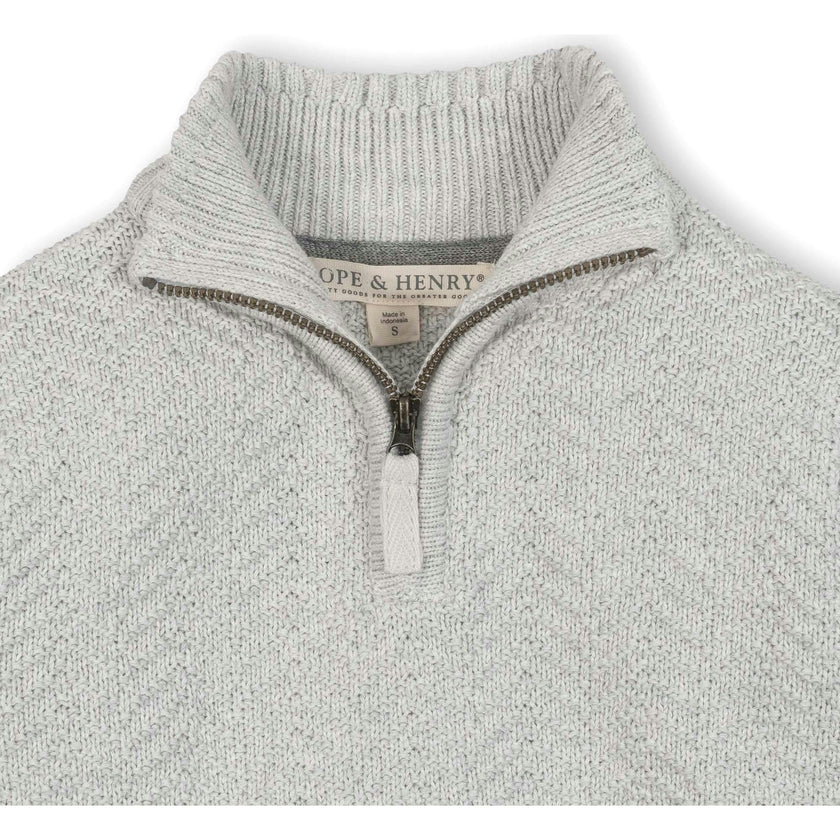 Organic Long Sleeve Half Zip Cable Pullover Sweater, Grey