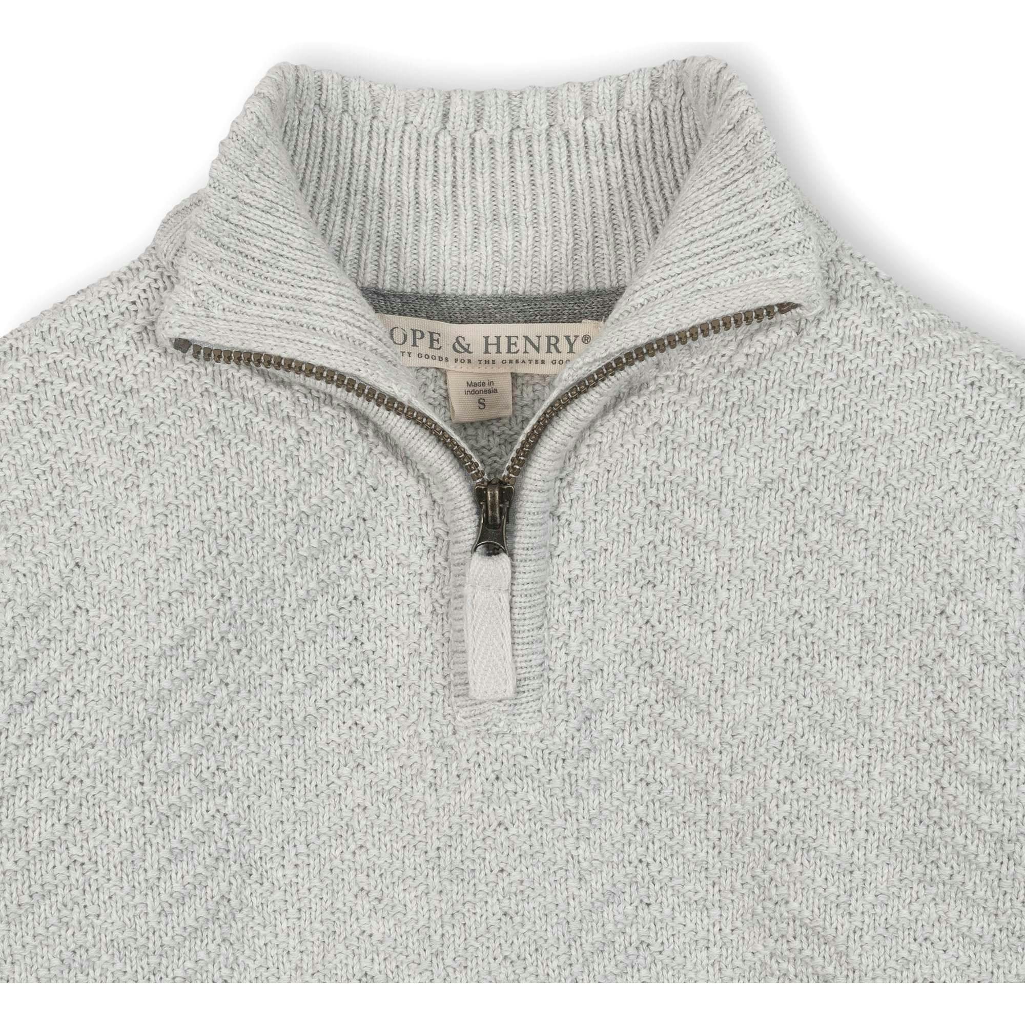 Organic Long Sleeve Half Zip Cable Pullover Sweater, Grey