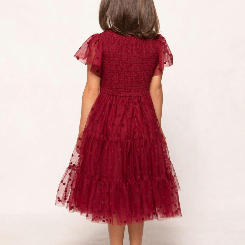 Mini Solange Dress in Burgundy Tulle